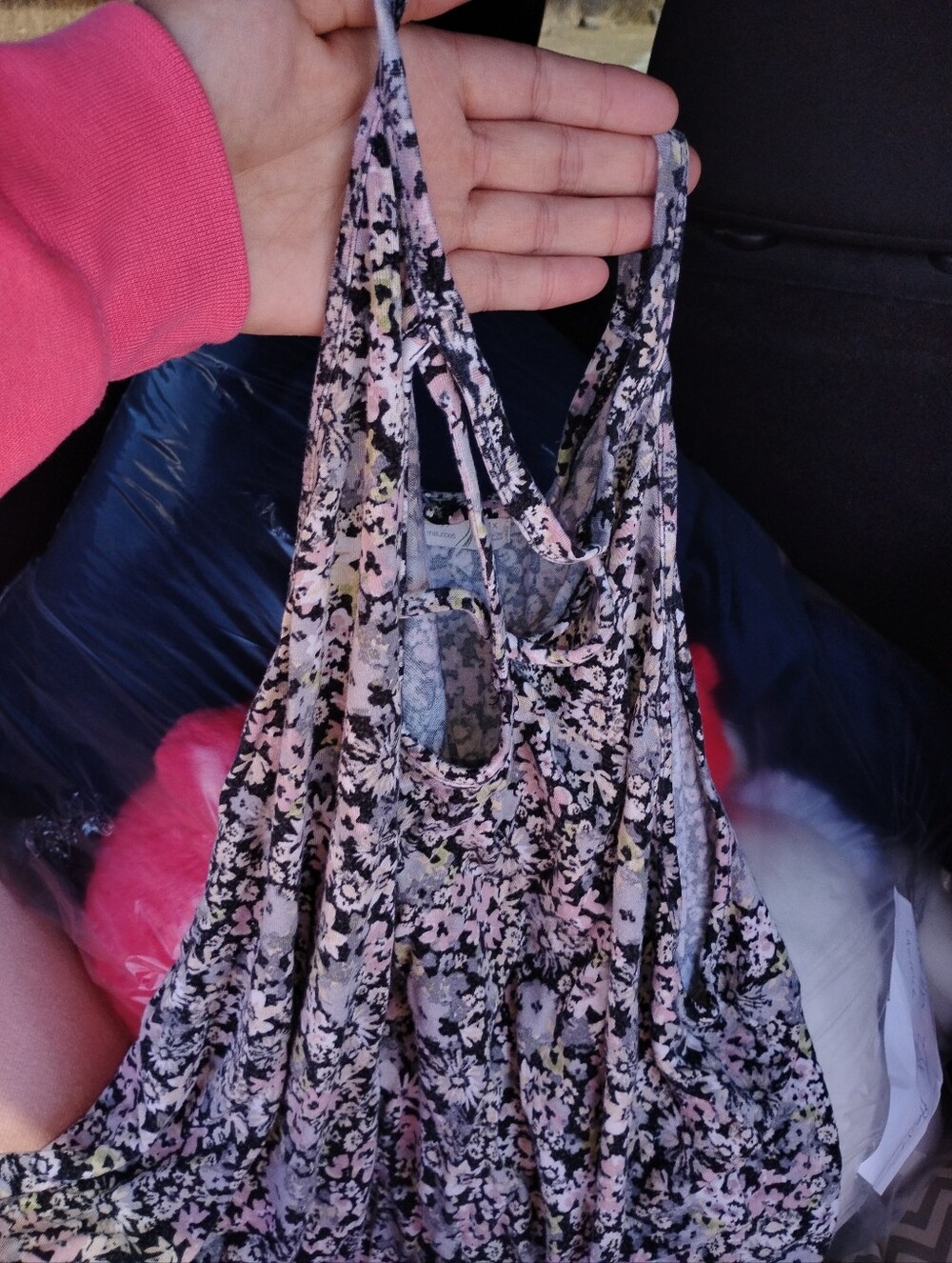 Maurices Pink and Black Floral Racerback Tank Top